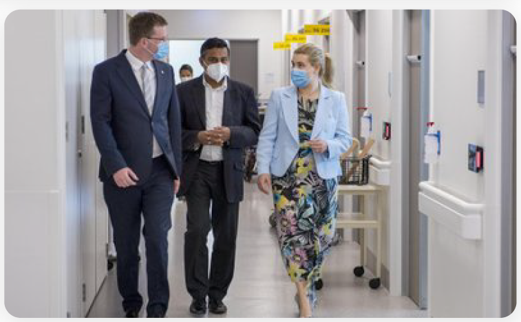 Woman using tablet in hospital